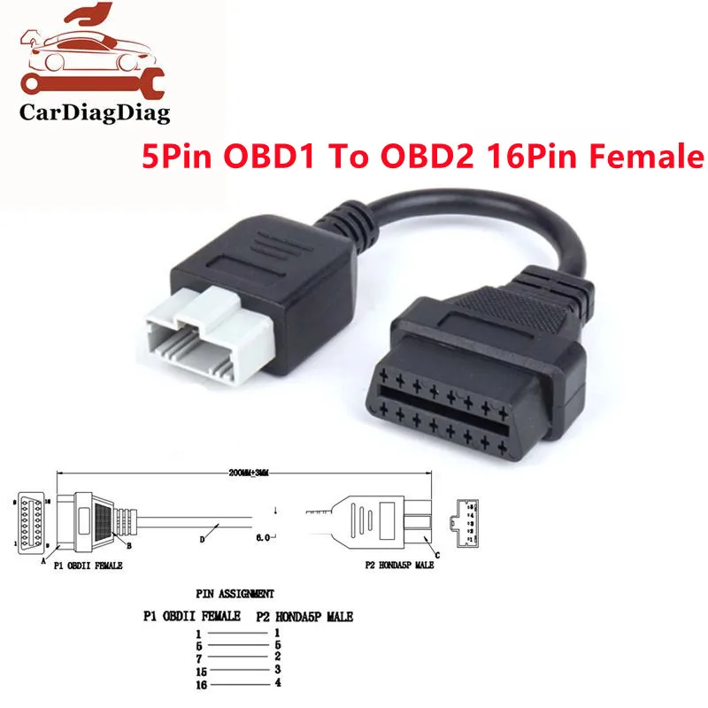 Адаптер OBD для Honda 5Pin OBD1 к OBD2 16Pin Женский Диагностический разъем 5-контактный