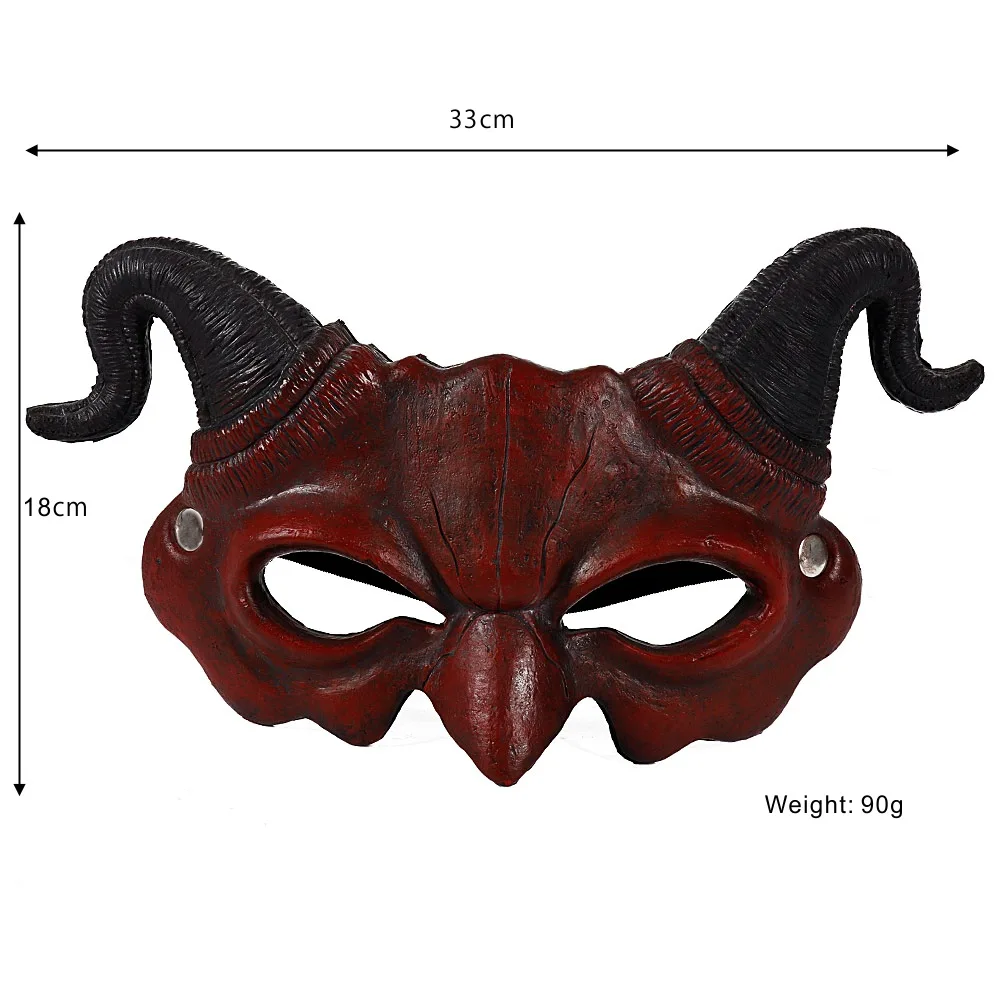 Red Demon Mask Scary Halloween Devil Horn Ghost Half Face Mask
