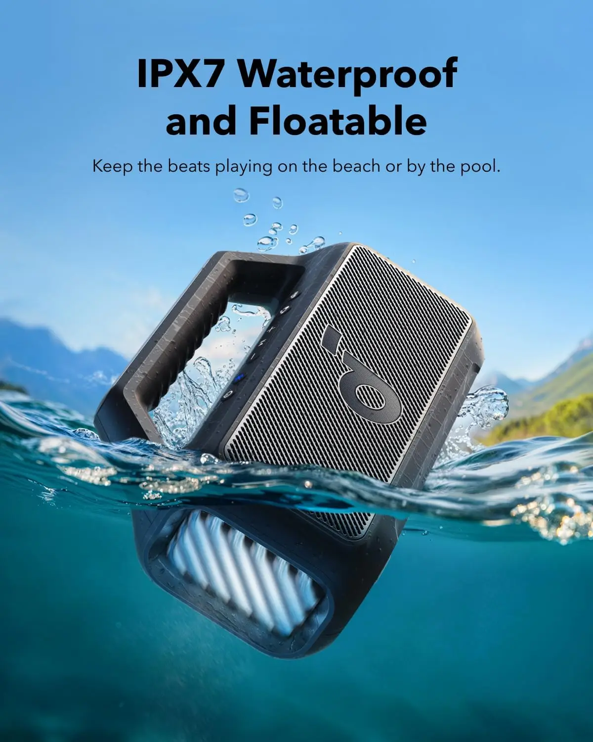 Boom 2 by Anker, Outdoor Speaker, 80W, Subwoofer, BassUp 2.0, 24H Playtime, IPX7 Waterproof, Floatable, RGB Lights, USB-C, Custo