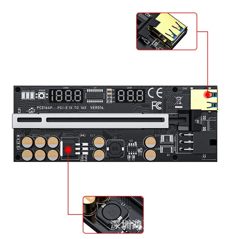 Ver016 USB3.0 PCI-E 라이저 PCI for Express 1x 4x 8x 16x 익스텐더 RGB LED Pcie 라이저 어댑터 카드 광업용 6Pin 전원