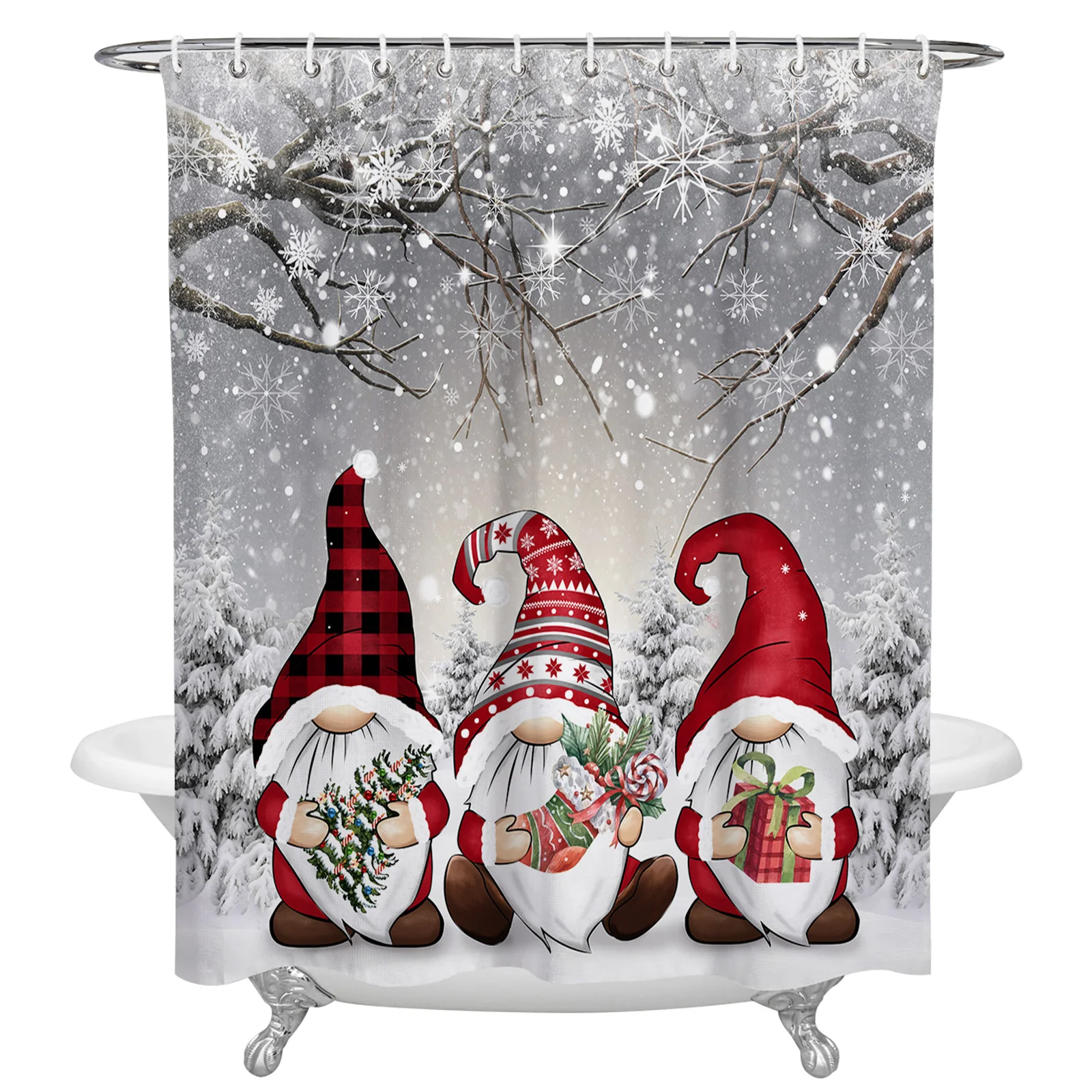 

Christmas Winter Snow Scene Gnome Shower Curtains Waterproof Bath Curtains Home Decor Modern Luxury Bathroom Curtain