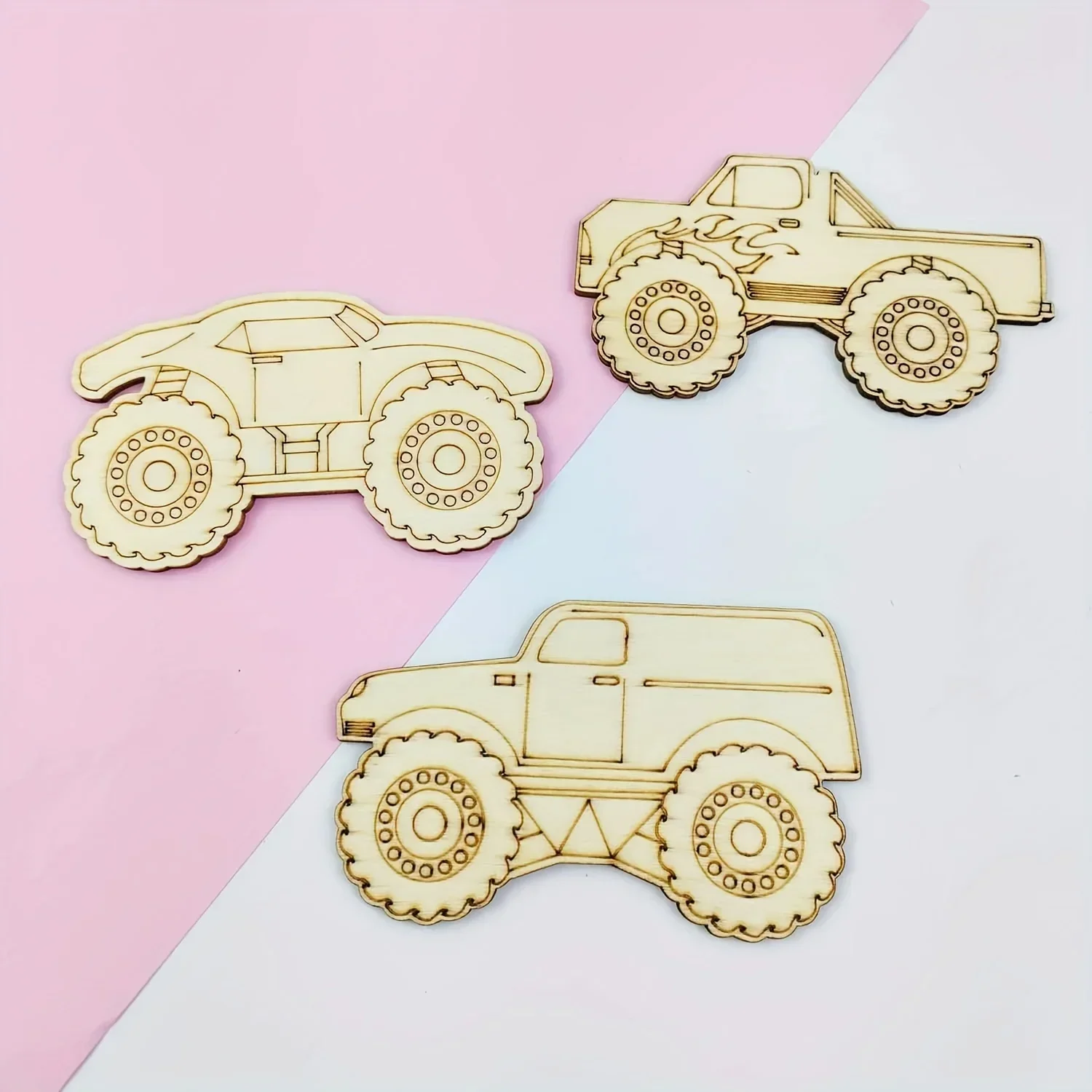 21 peças recortes de caminhão monstro de madeira inacabada artesanato  lembranças de festa de caminhão veículos para pintar ornamentos de  suspensão de caminhão de madeira - AliExpress, image size:1500x1500