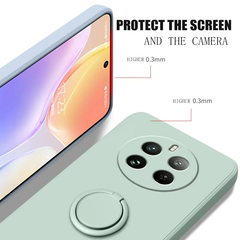Enhanced Liquid Silicone Ring Stand Shockproof Phone Case - Soft Skin Feel Back Cover