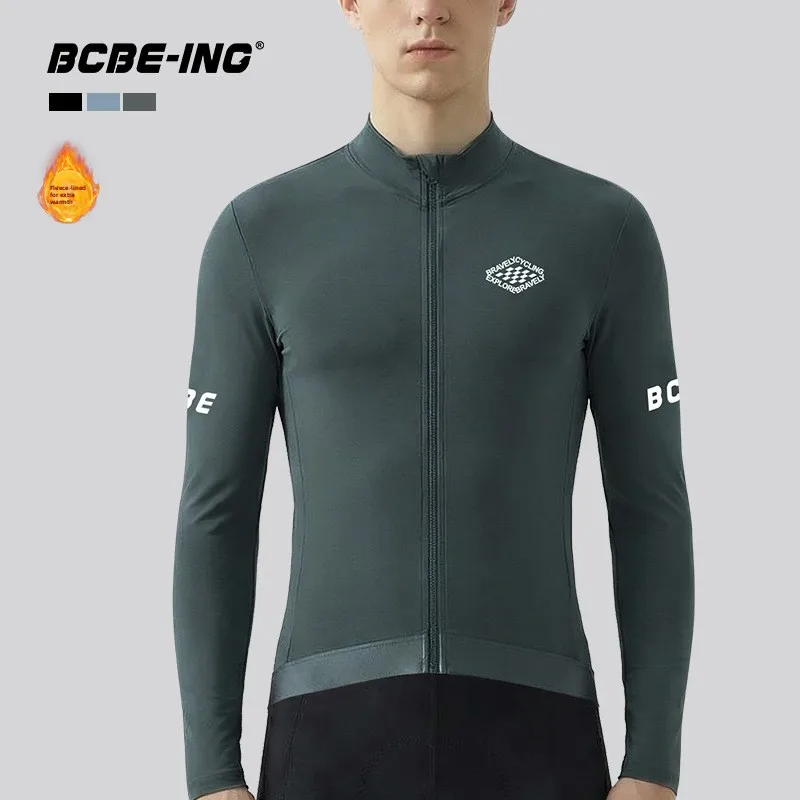 BCBE-ING 긴팔 사이클링 자켓 남성용 보온 플리스 자전거 자켓 따뜻하고 통기성 좋은 로드 MTB 자전거 사이클링 의류