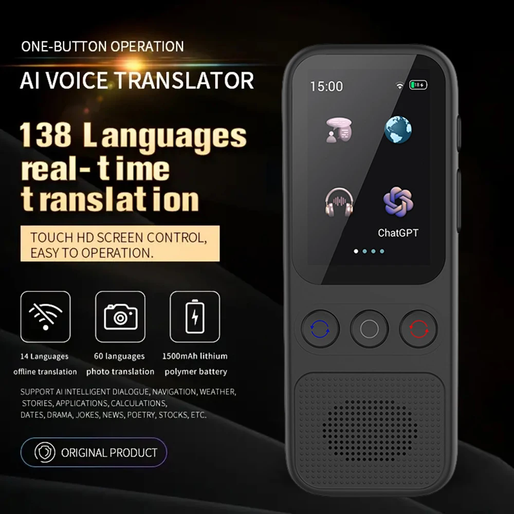 Chat Touch Screen Da 2 Pollici Traduttore Vocale Gpt Dispositivo Di Traduzione Intelligente In Tempo Reale Multilingue Per Studenti Di Viaggio Globali