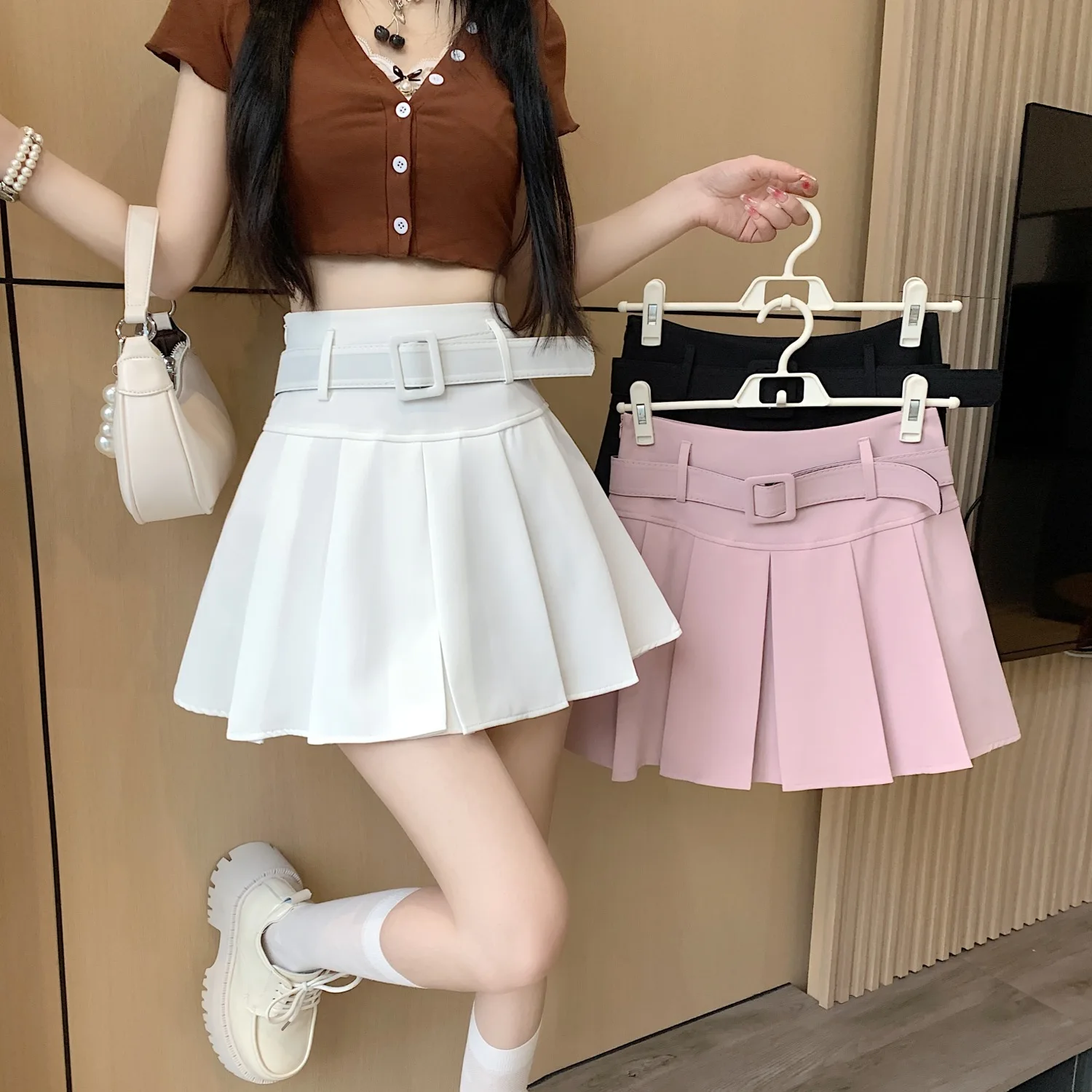 

Skirt Half Length Skirt New High Waist Slim A-line Skirt Sweet and Spicy Academy Style Wrapped Hip Short Skirt