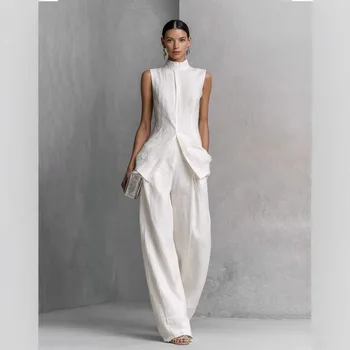 Sleeveless Top+Wide Leg Pants Summer Casual Two-piece Set Elegant and Loose Office Set High Street Pocket Women's Set 1