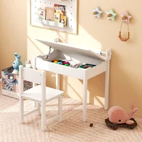 Kids Table and Chair Set, Flip Top Kids Art Craft Table w/Chair for Playroom Kindergarten, Toddler Drawing Writing Desk Set 2