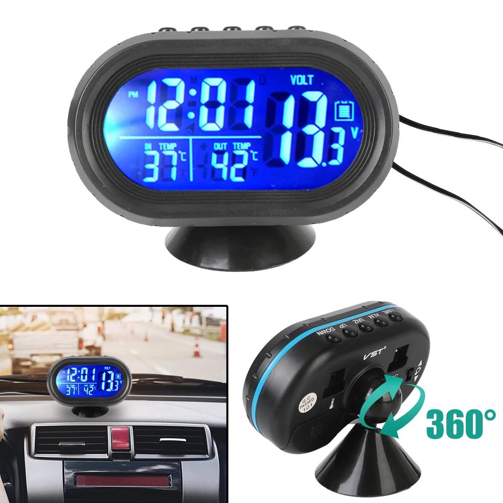 Interior Accessories 3 In 1 Car Voltmeter Thermometer car clock thermometer car voltmeter thermometer Backlight LCD Digital Noctilucous Clock 12V/24V Car Electronic