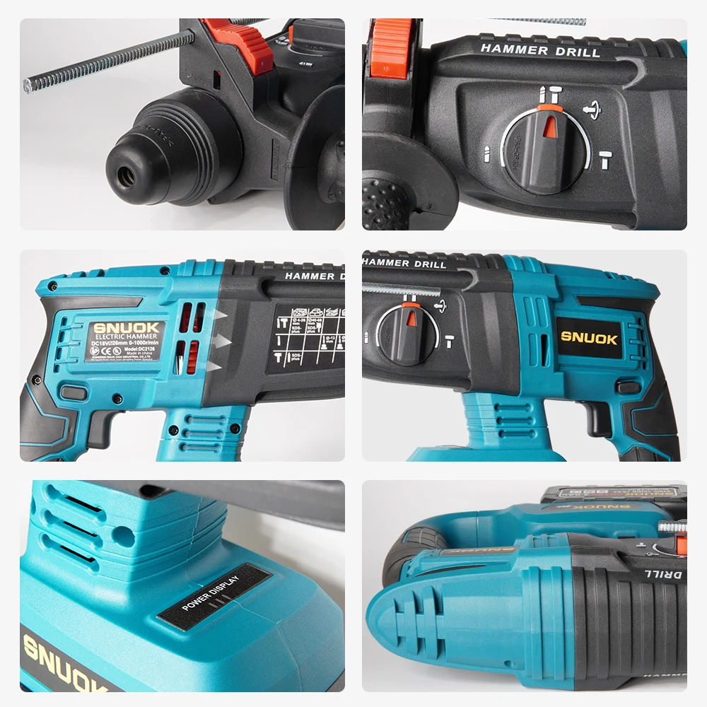 Snuok No Battery 18V Brushless Electric Rotary Hammer 4500Bpm Car Home Repair DIY Electric Drill Makita 18V Lithium Battery electric hammer drill