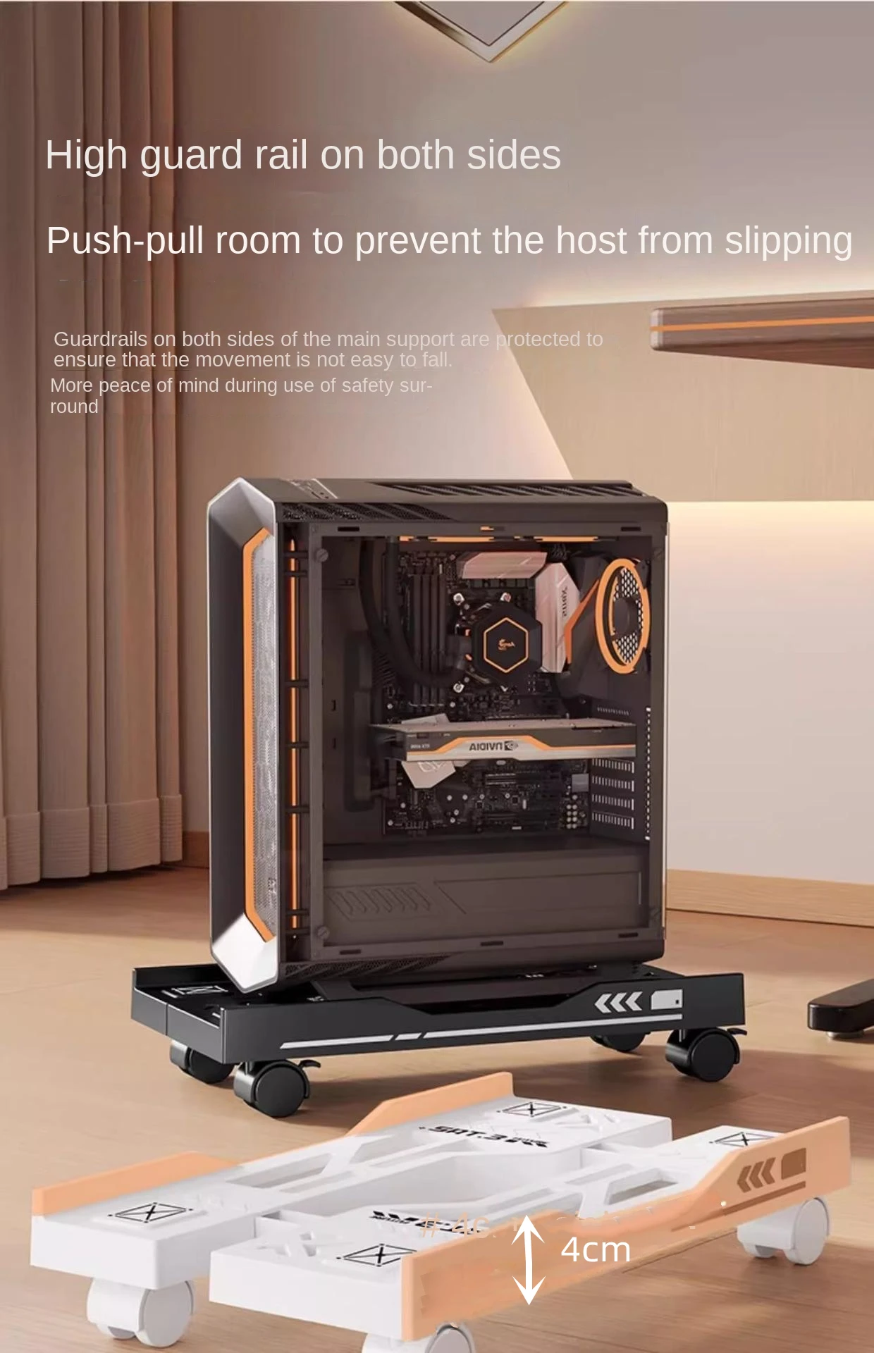 New CPU Stand Adjustable Bracket PC Holder Cart Mobile Computer Tower Stand with Rolling Caster Wheels Adjustable Desktop Stand