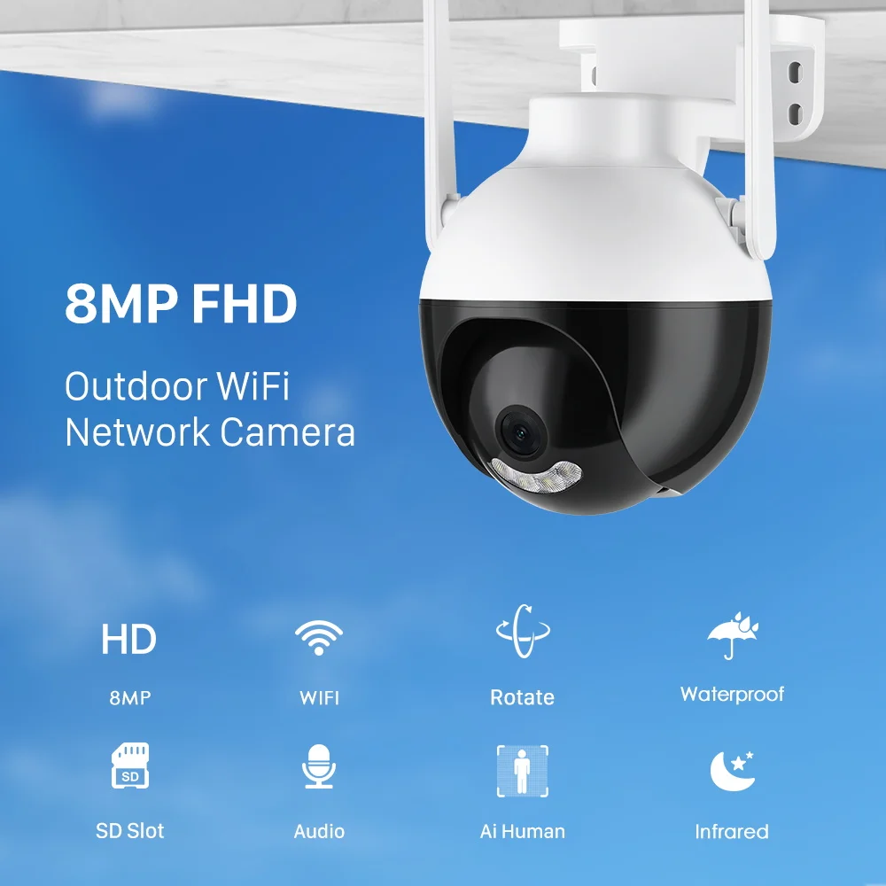 PANEPO 8MP IP 카메라 스마트 홈 컬러 비전 PTZ 카메라, 4MP 야외 와이파이 보안 카메라, 비디오 감시 모니터, ICSEE
