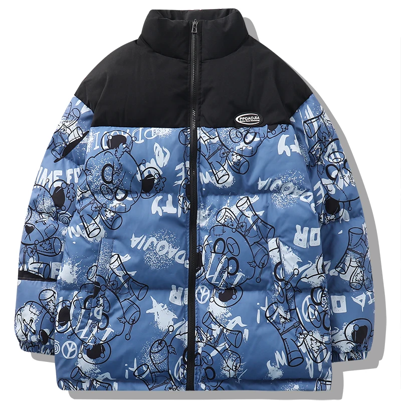 

Winter Anime Printed Cotton-Padded Coat Men Oversize Parkas Fashion Harajuku Thicken Jacket Warm Outerwear Tops Clothes Male 5XL