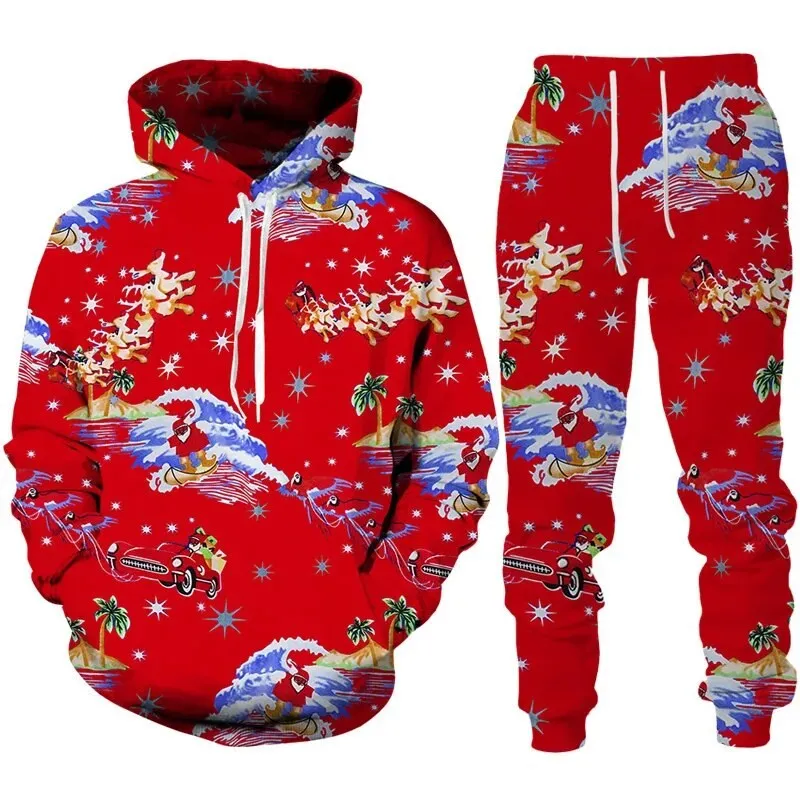 2023 New Fashion 3D Print Personality Christmas Hoodie Sweatshirts Pants Set Men Happy Year Leisure Clothing Y2k Tops Streetwear