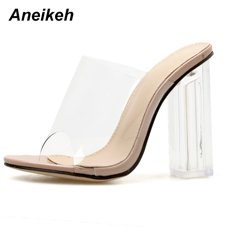 New Fashion PVC Jelly Sandals Crystal Open Toed Sexy Thin Heels Women Transparent Slippers Pumps Outside 40 41 42