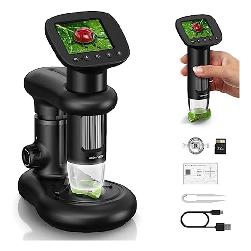 

1000X Pocket Microscope Portable Microscope With 2In LCD Screen,For Kids With 8 LED Lights