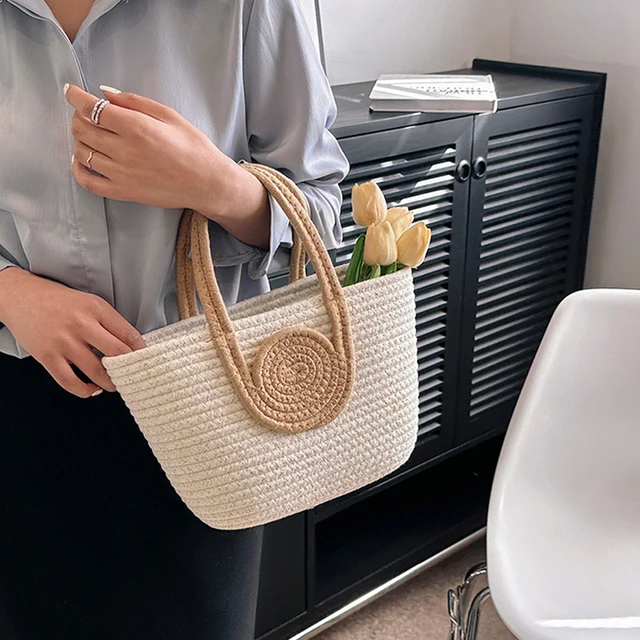 Worallymy Women Woven Bucket Bag Mesh Hollow Bags with Leather Bottom  Organizer Container Handbag for Summer Outdoor Picnic Shopping Yellow 