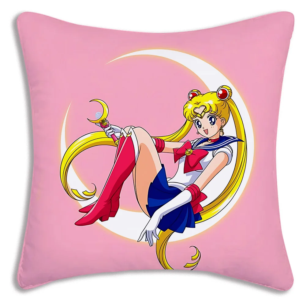 Hot Cartoon Sailor Moon Kawaii Pillow Covers Cartoon Sofa Decorative Home Double-sided Printing Short Plush Cute Cushion Cover 6