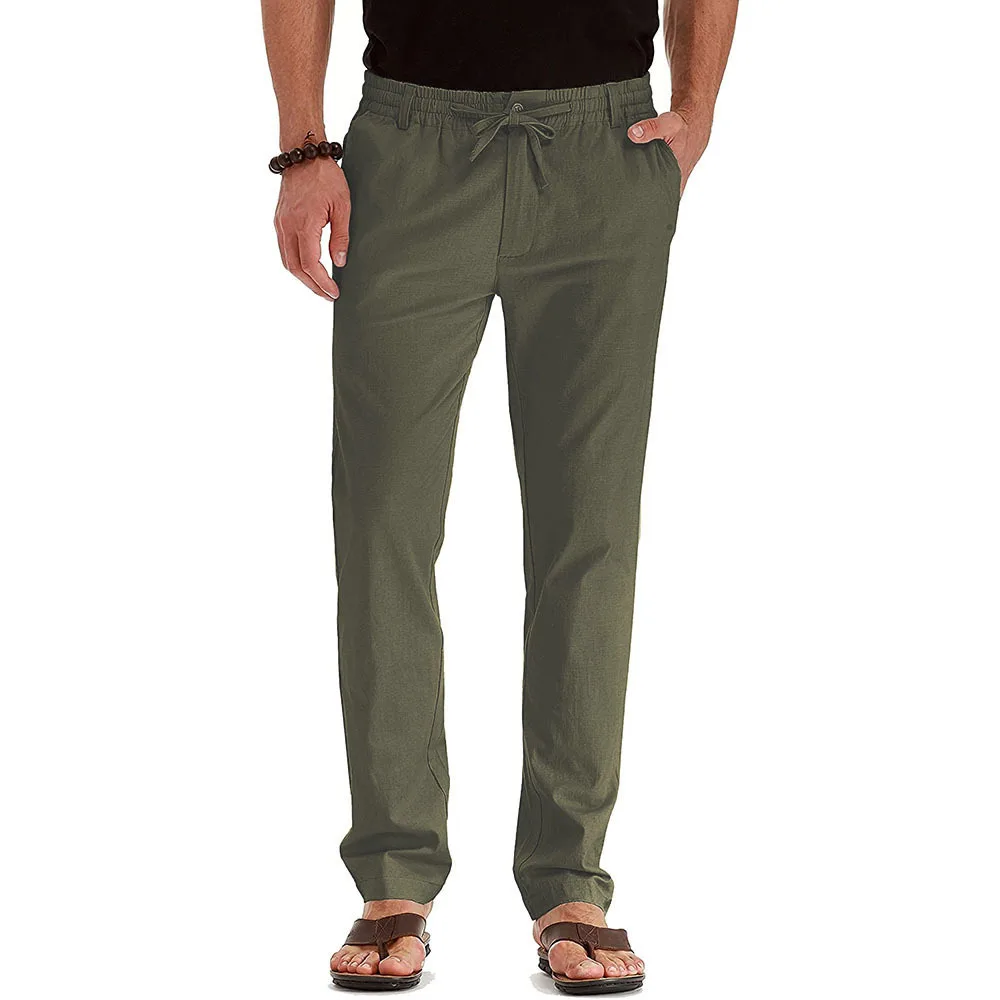 Business casual men's slacks large size elastic waist cotton with pure color sweatpants men