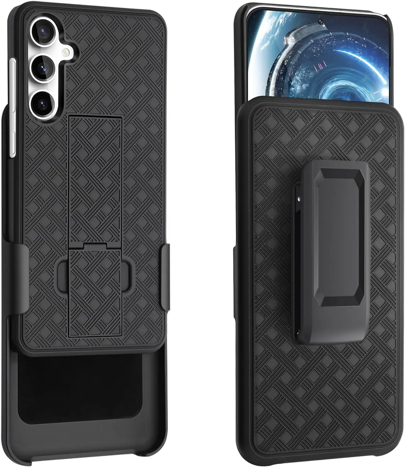 Woven Hybrid Hard Shell Holster Case with Kickstand & Belt Clip