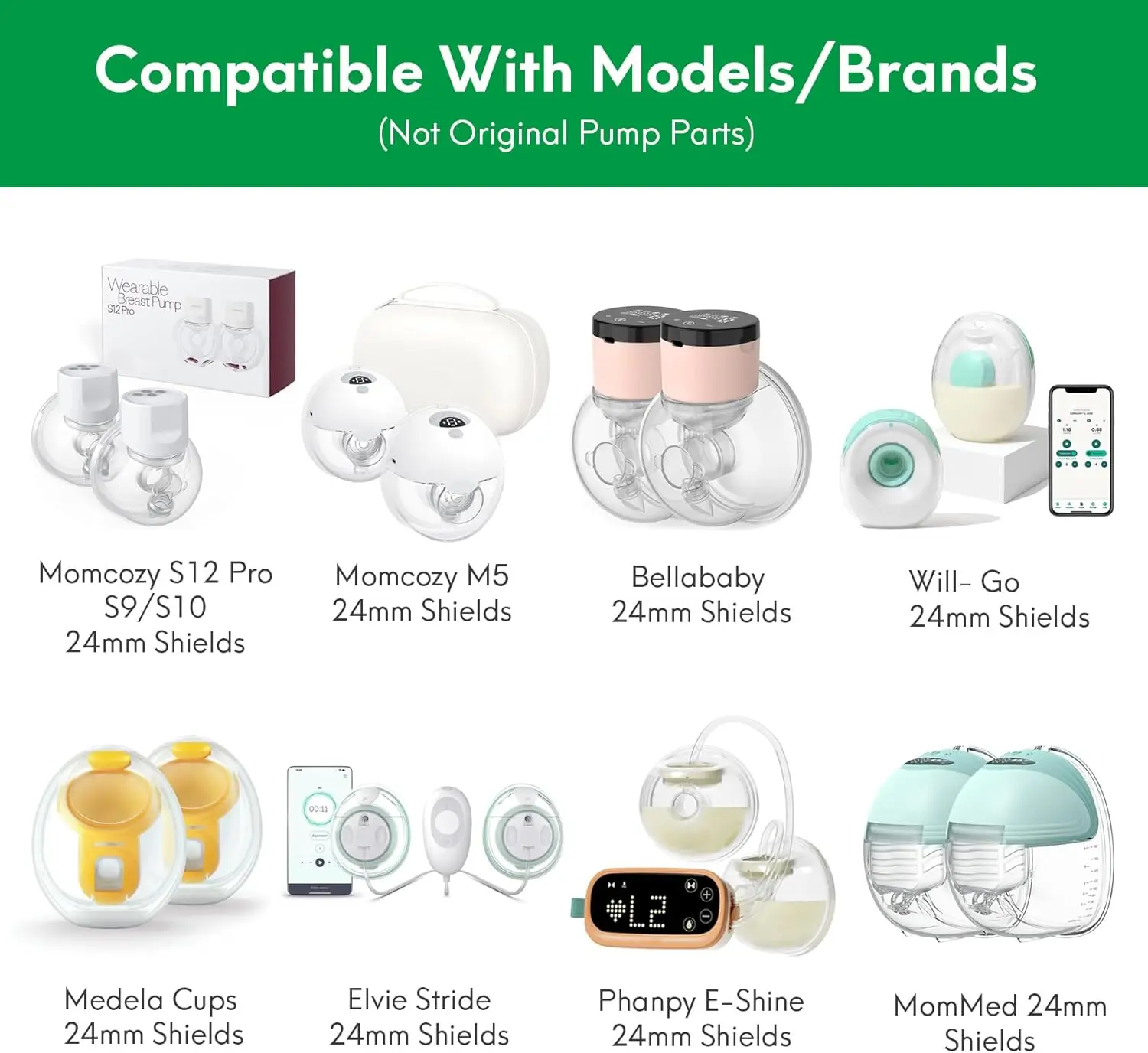 Flange Inserts 13/15/17/18/19/20/21mm Compatible with Momcozy/XIMYRA/YOUHA Etc 24mm Wearable Breast Pump 24mm Shield/Flange 2