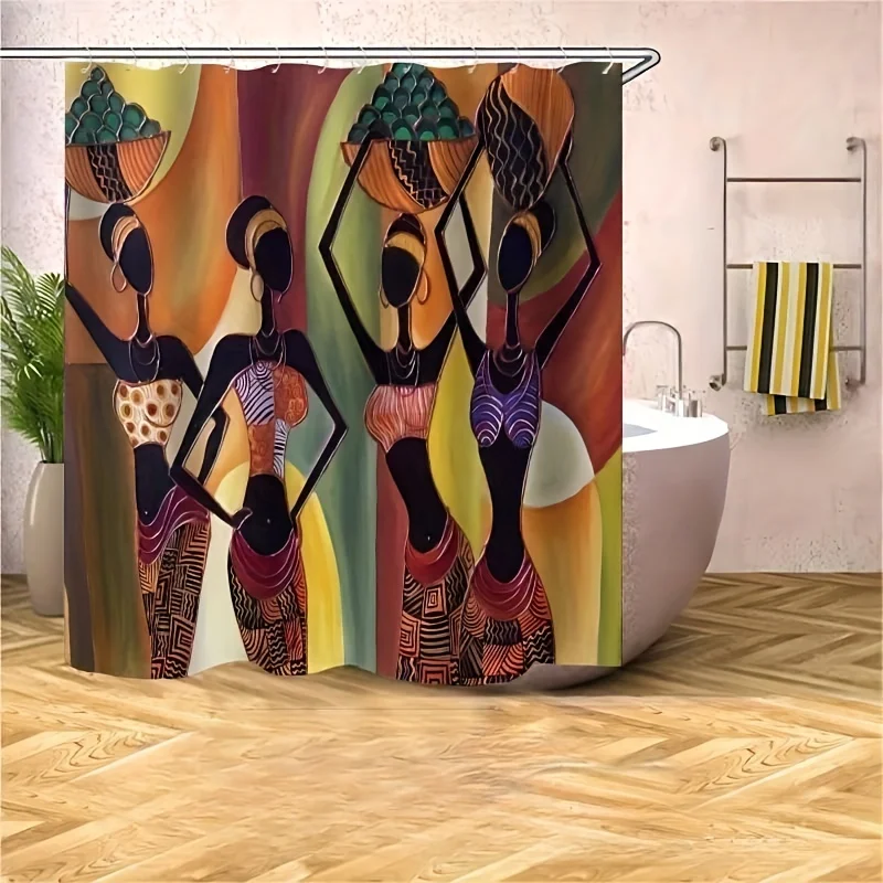 

1pc Egyptian Wall Art Series Shower Curtain With 12 Hooks, Waterproof And Mildew-Proof Bath Curtain, Bathroom Decor, 71*71in