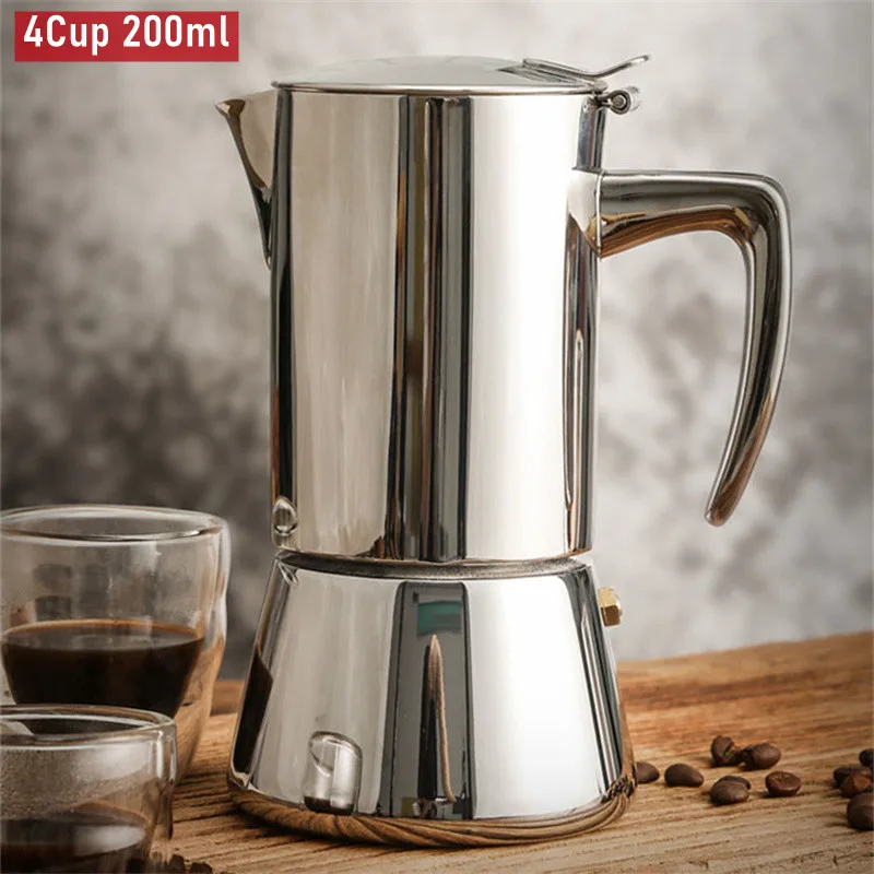 Caffettiera In Acciaio Inox Da Piano Cottura 200ml - Design Moderno Con Manico Antiscottatura Per Caffè, Moka E Cappuccino - Perfetta Per Casa, Ufficio E Ristorante - 3