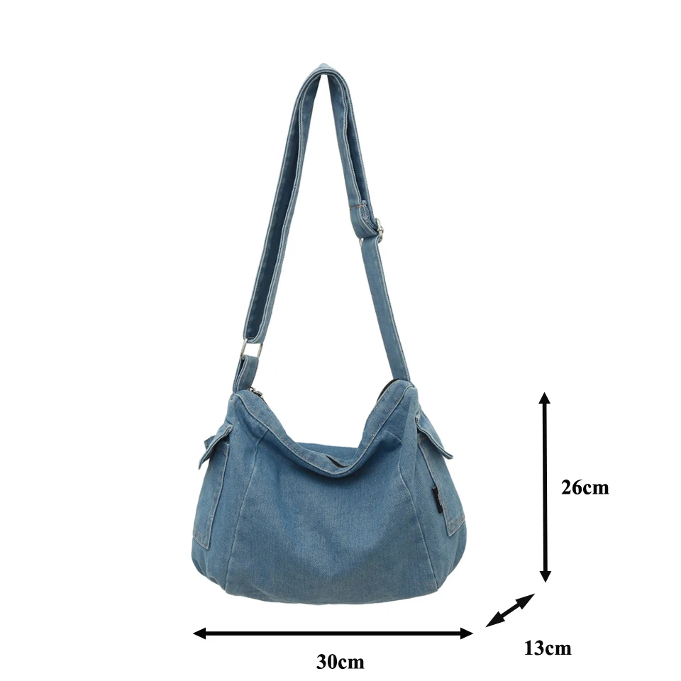 Solid Denim Women's Bag Jeans Messenger Bag Y2K Canvas Shoulder Bag Cross Eco Bag Korean Shopper Hobos College Handbags Satchel