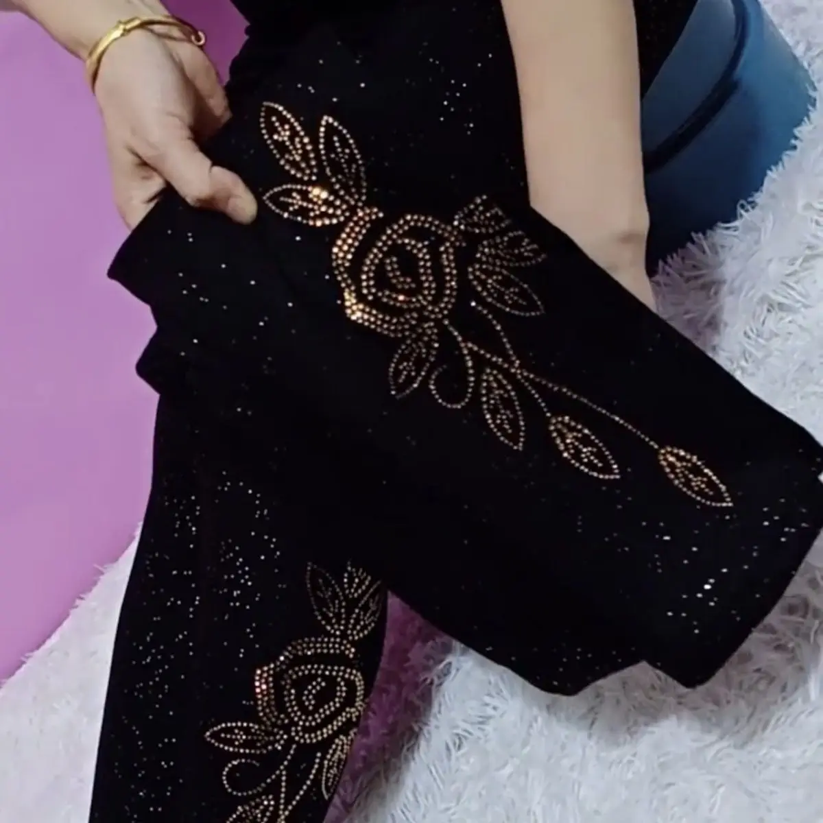 Autumn Winter Sequin Print Black Women's Leggings Pants High Waist Plus Size Pencil Trousers
