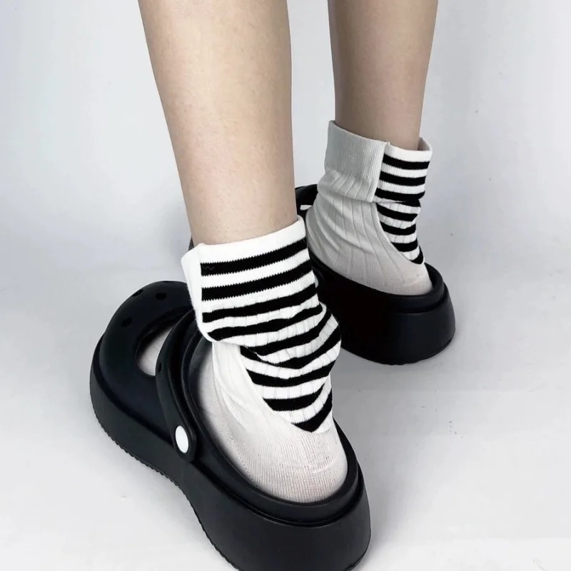

Носки женские средней длины, хлопковые дышащие удобные спортивные для мужчин и женщин в стиле хип-хоп, с широкой полосой, в стиле пэчворк, Осень-зима