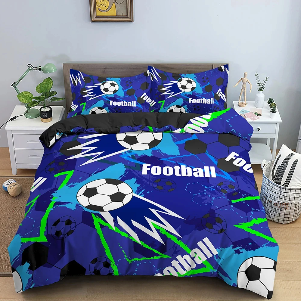 

3D Football Print Duvet Cover Queen/King Size Soccer Sport Bedding Set for Boy Kids Gifts Ball Game Theme Quilt Cover Pillowcase