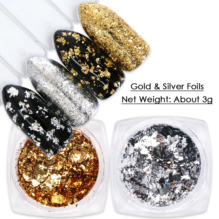 1 Box Gold Glitter Flakes Irregular Aluminum Foil Sequins Nails Chrome Powder Winter Manicure Nail Art Decorations LY1858-1 nail glitter