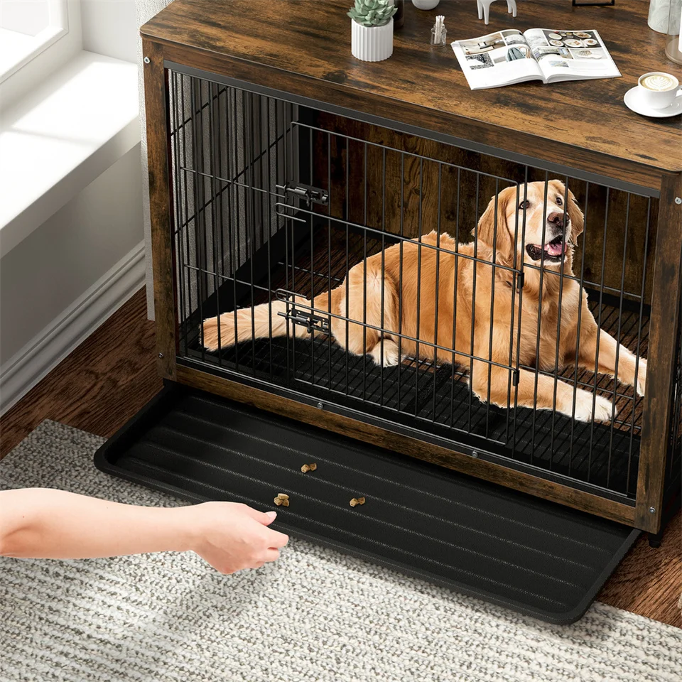 Elevated Wooden Dog Crate Indoor Furniture with Tray