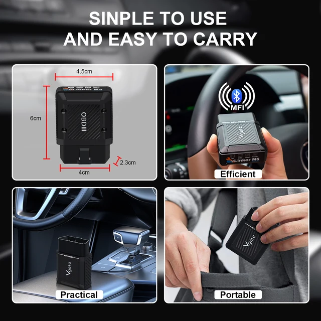 VLinker MS Adattatore Bluetooth OBD2 Per Auto - Scanner Diagnostico Per IOS, Android E Windows