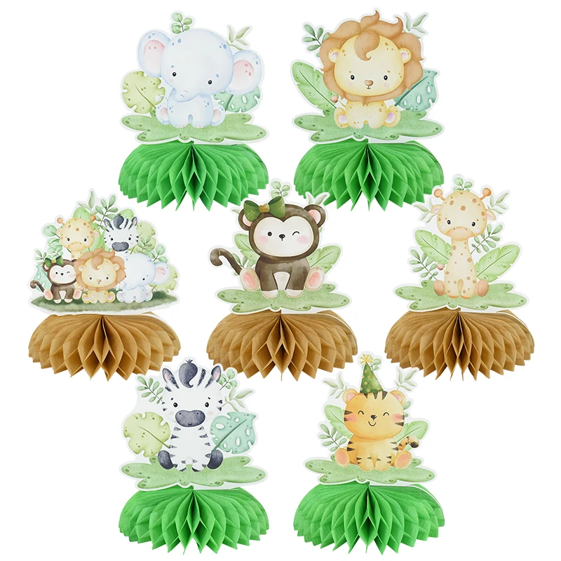

Safari Jungle Animals Theme Honeycomb Desktop Decorations Kids Birthday Party Supplies Baby Shower Cartoon Animal Honeycomb 7pc