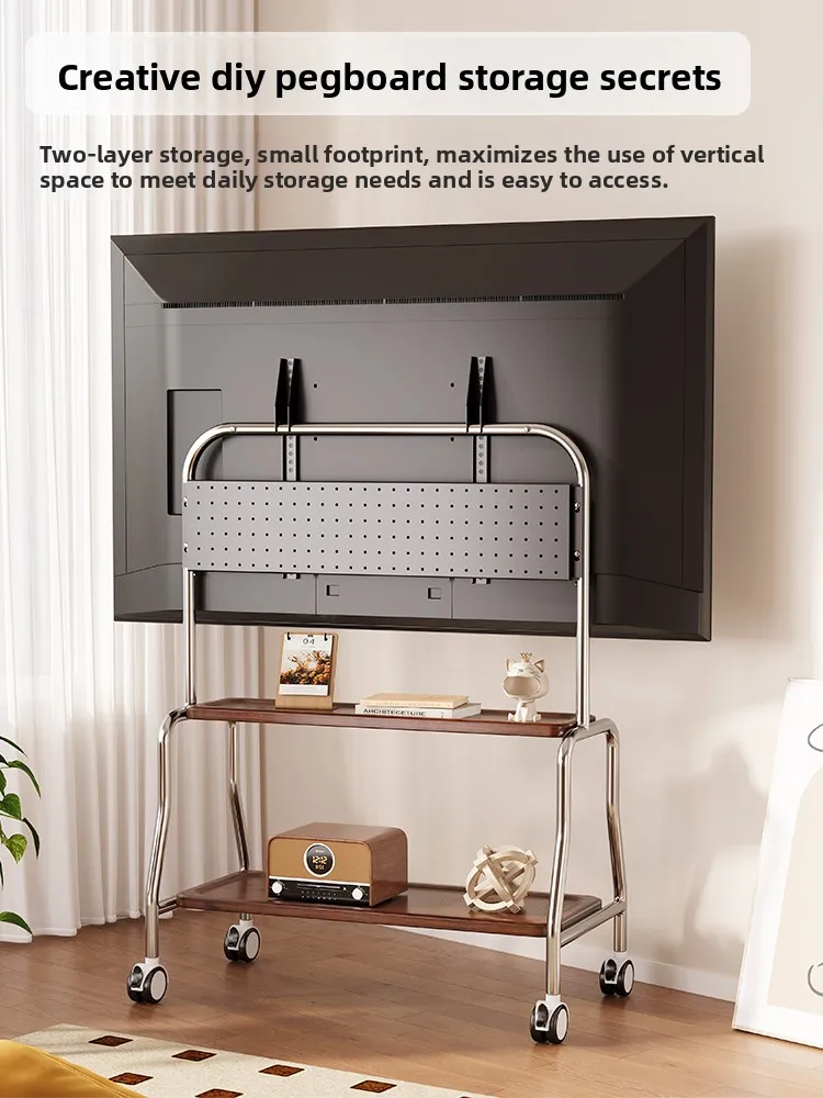 Stainless Steel TV Stand with Silent Wheels Mobile Floor Stand Universal for 55/65/75 Inch TVs Living Room Rolling Cart Mount