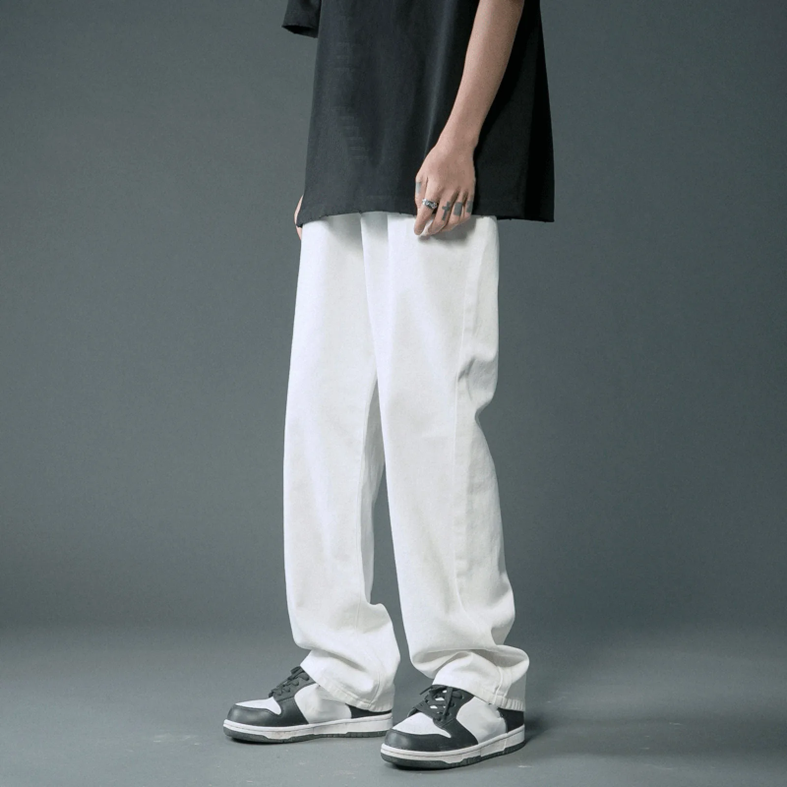 2023 New Street Casual Baggy Jeans Men's Streetwear Hip Hop Straight Wide Leg Trousers Students' Denim Pants Blue Black White