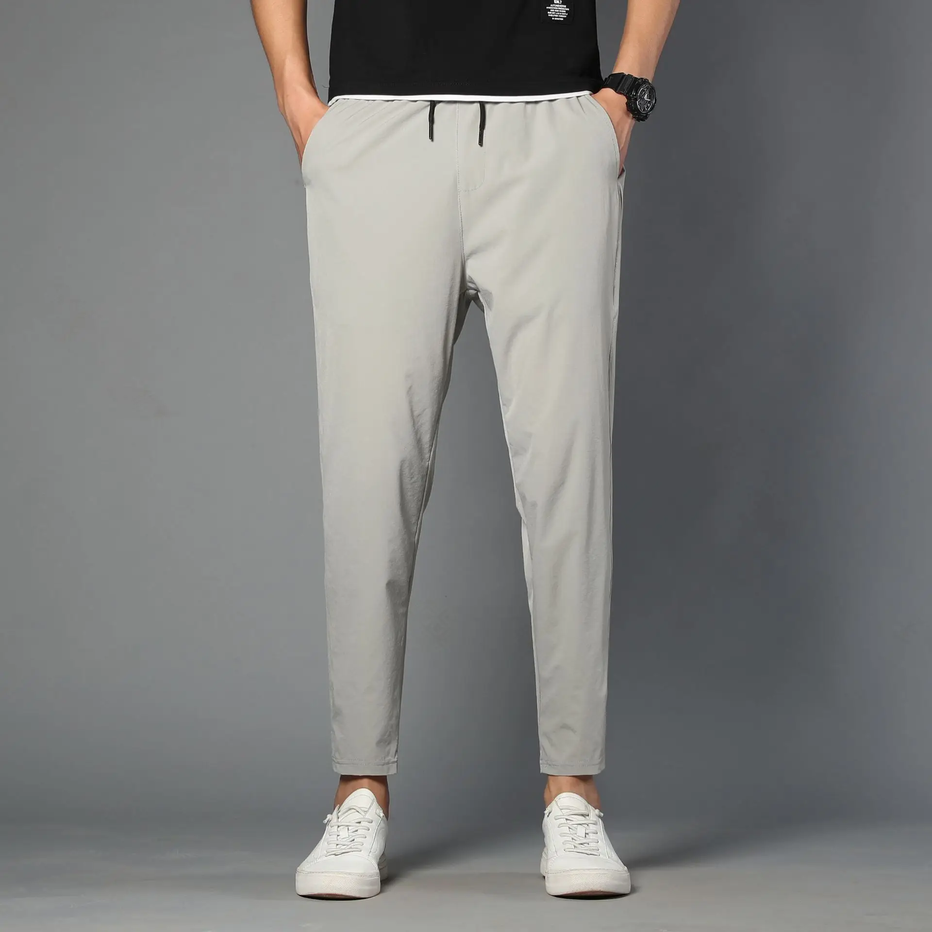 Large Size Summer Casual Pants With Small Leg Plus Size Cropped Solid Color Pants M-8XL