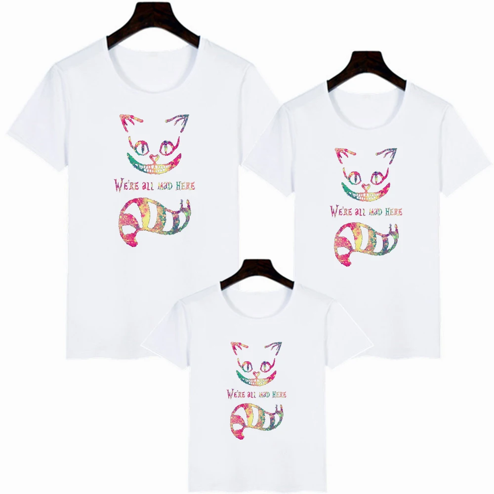 matching couple outfits T-Shirts Summer Popular Disney All-Match Alice in Wonderland Family Look Outfits Creativity Cheshire Cat Tshirts Parent Child aunt and niece matching outfits