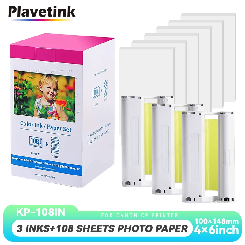 Plavetink Set Di Inchiostro E Carta A Colori Per Stampante Fotografica Canon Selphy Cp1200 Cp1300 Cp910 Cp900 Kp 108In Kp-36In Kp-72In Cartuccia