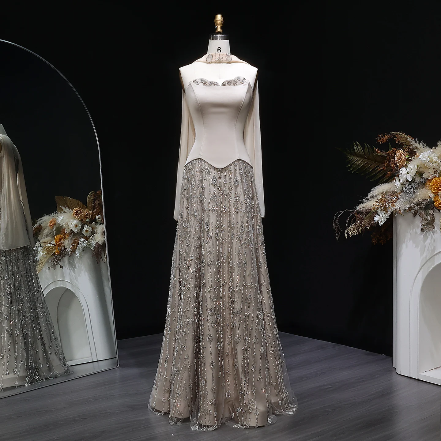 white christmas dresses Champagne Pearl Embroidery Lace Wedding Dresses Square Neck Ball Gown –  Viniodress