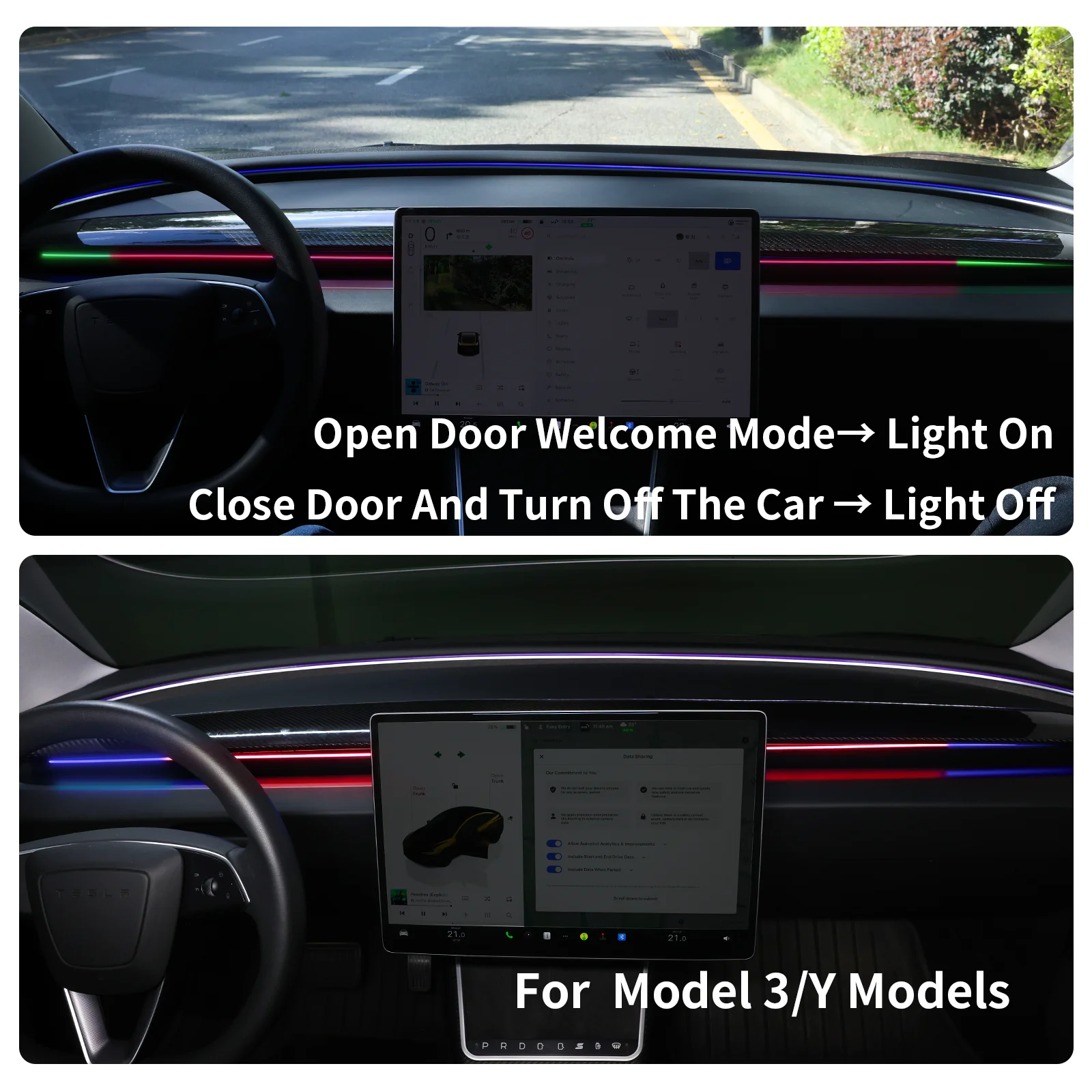 For Tesla Model Y Juniper & Model 3 Highland 2020-2025+ Smart Air Vent Ambient L