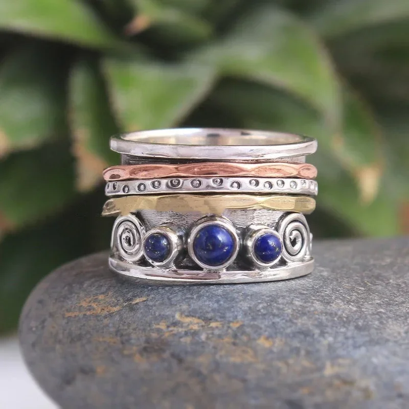 

Exquisite and Beautiful Lapis Lazuli Women's Ring Bohemian Style Silver Plated Metal Women's Jewelry Jewelry