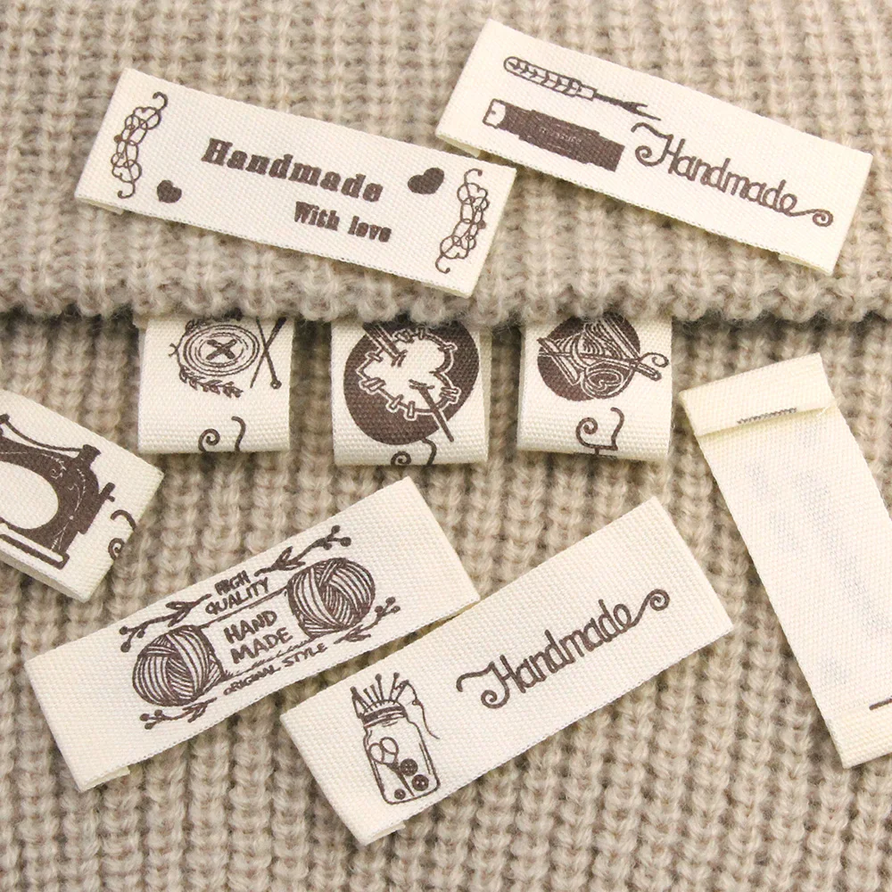 50Pcs Handmade With Love Woven Clothing Labels DIY Sewing Tags Patches  5*2.5CM