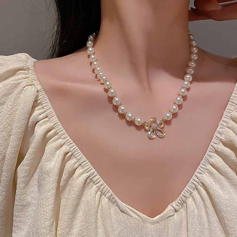 2023 New Fashion Trend Unique Design Delicate Vintage Zircon Flower Pearl  Necklace Women Jewelry Wedding Party Premium Gift - AliExpress