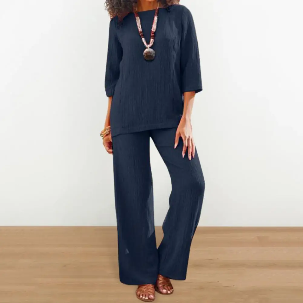 

Женский свободный комплект из футболки и брюк, женский весенний комплект из двух предметов, свободный крой, топ и широкие брюки, однотонные дышащие мягкие повседневные штаны