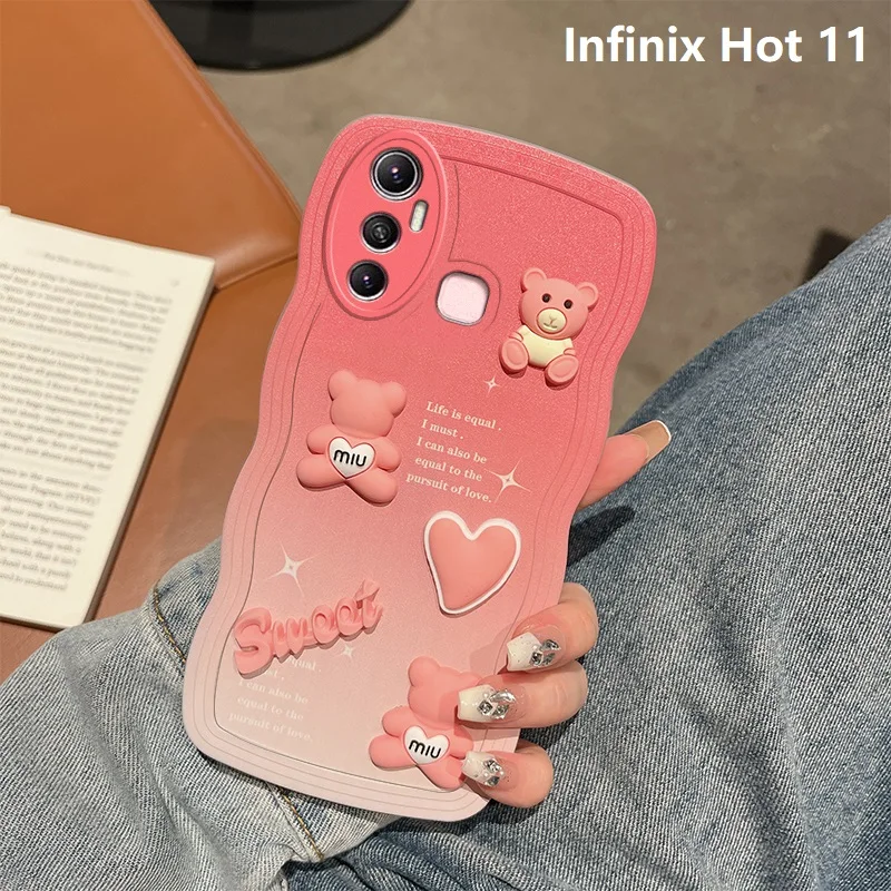 3D Wavy Gradient Sweet Bear Phone Case for Infinix Hot 11s NFC