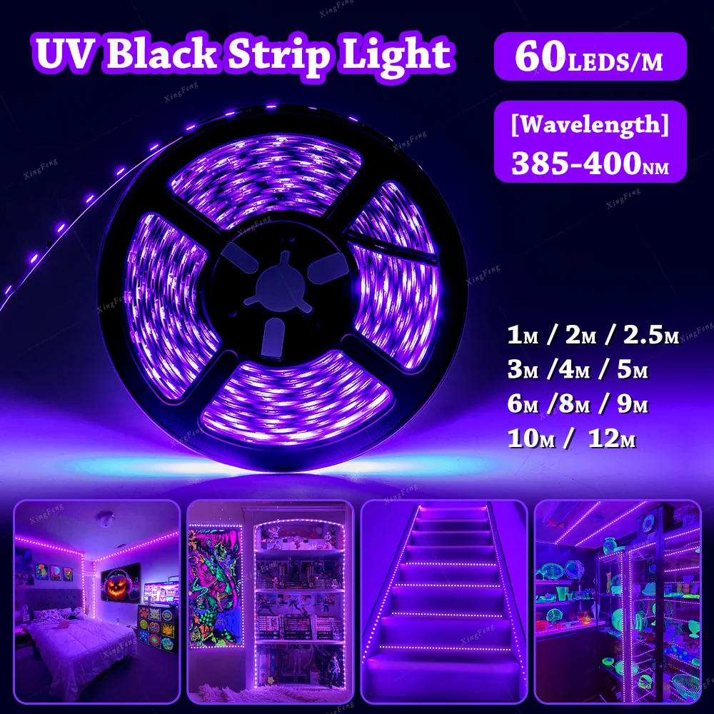 1-12m UV black strip light,DC 5V,ปลั๊ก USB,385-400nm,60 LED/m,ภาพวาดแสง,ปาร์ตี้ส่องสว่าง,โปสเตอร์เรืองแสง,ห้องนั่งเล่น 1