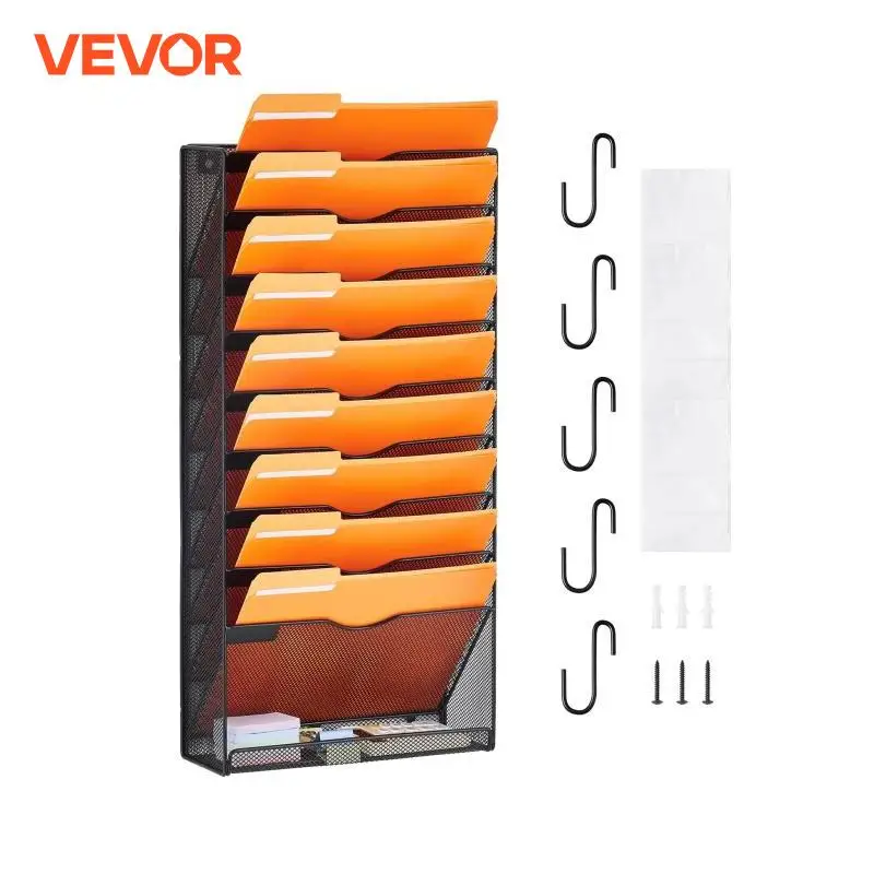 VEVOR One-Piece 10 Pockets Mesh Magazine Mail Paper File&Document Storage Wall Rack with Nametag Label for Office Home&School