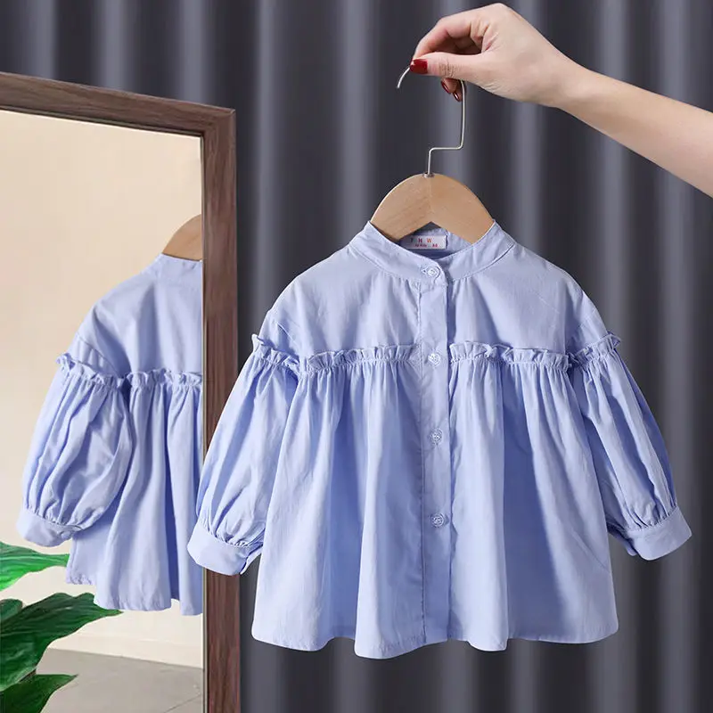 Spring Autumn Girls Blouses kids Shirts Long Sleeve Shirts Children's Lace Princess Bottoming New Western Style Baby